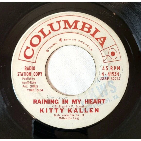 Kitty Kallen 45 RPM - Hey, Good Lookin'/Raining In My Heart - Columbia Promo VG - Picture 2 of 2